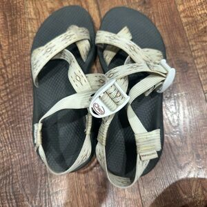 Chaco Cream and Gray Sandals with Strappy Design and Adjustable Fit
